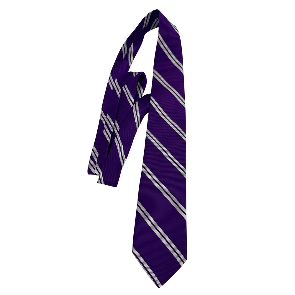 Brooks Brothers 346 Mens Purple White Diagonal Striped Pure Silk Rep Necktie - Picture 1 of 6